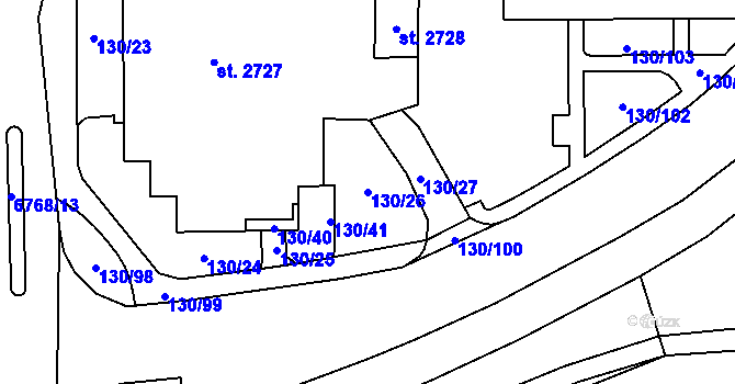 Parcela st. 130/26 v KÚ Kraslice, Katastrální mapa