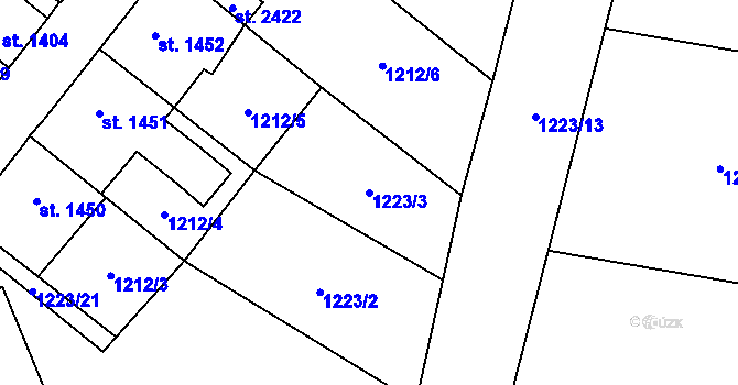 Parcela st. 1223/3 v KÚ Kraslice, Katastrální mapa