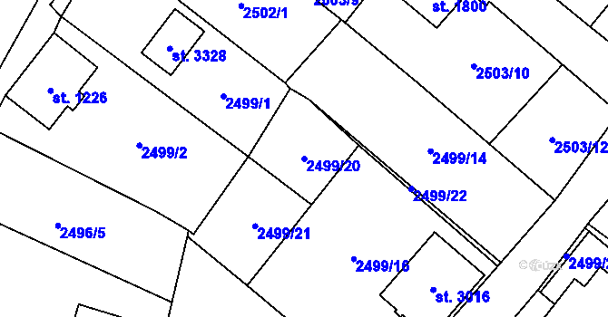 Parcela st. 2499/20 v KÚ Kraslice, Katastrální mapa