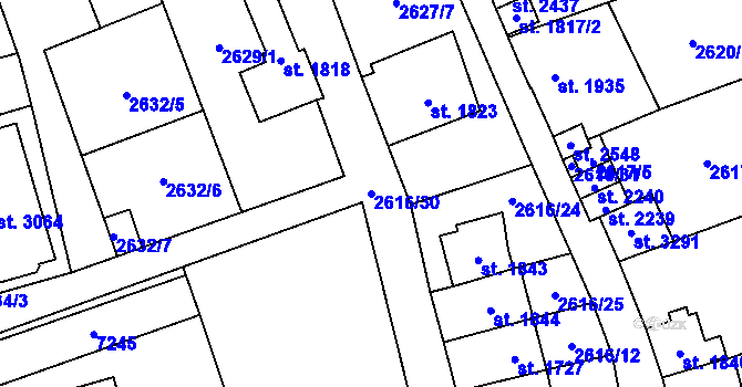 Parcela st. 2616/30 v KÚ Kraslice, Katastrální mapa