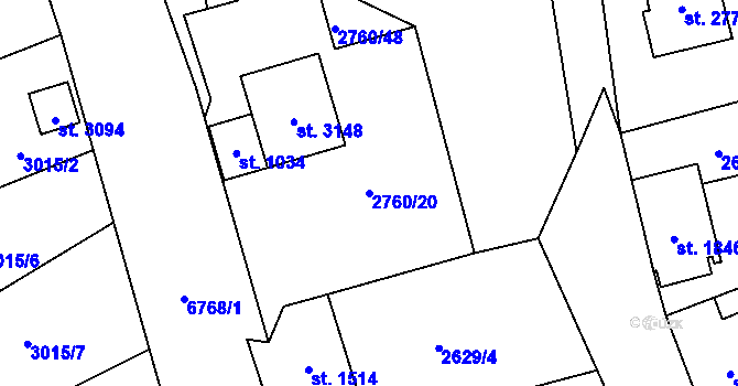 Parcela st. 2760/20 v KÚ Kraslice, Katastrální mapa