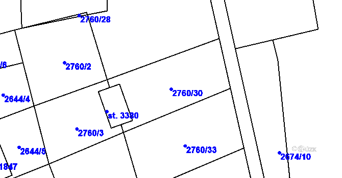 Parcela st. 2760/30 v KÚ Kraslice, Katastrální mapa