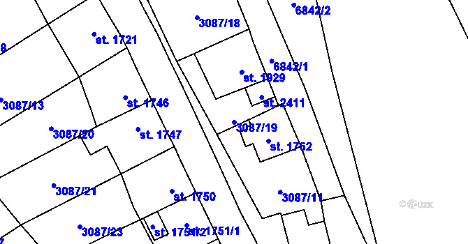 Parcela st. 3087/19 v KÚ Kraslice, Katastrální mapa