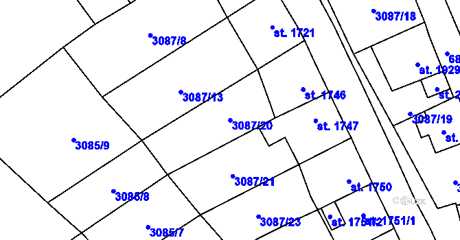 Parcela st. 3087/20 v KÚ Kraslice, Katastrální mapa