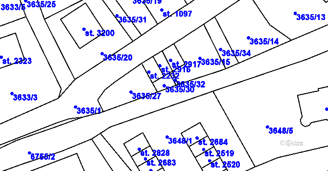 Parcela st. 3635/30 v KÚ Kraslice, Katastrální mapa