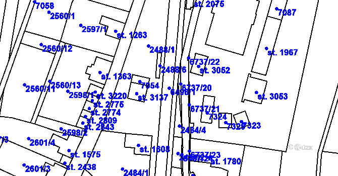 Parcela st. 6496/1 v KÚ Kraslice, Katastrální mapa