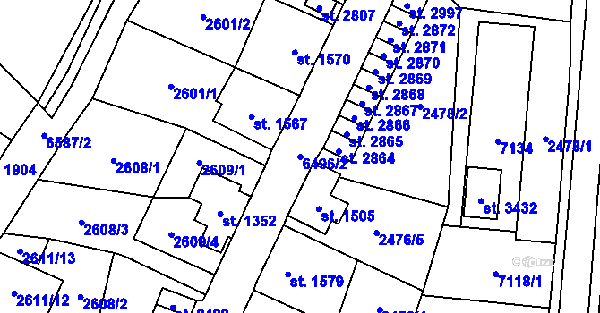 Parcela st. 6496/2 v KÚ Kraslice, Katastrální mapa