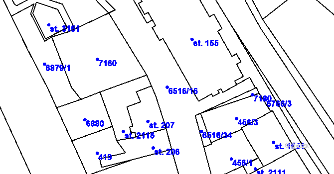 Parcela st. 6516/16 v KÚ Kraslice, Katastrální mapa