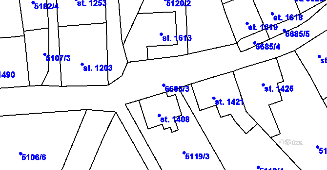 Parcela st. 6685/3 v KÚ Kraslice, Katastrální mapa