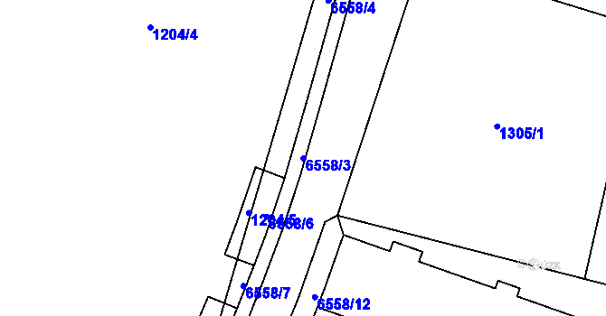 Parcela st. 6558/3 v KÚ Kraslice, Katastrální mapa