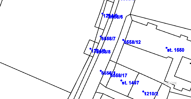 Parcela st. 6558/8 v KÚ Kraslice, Katastrální mapa