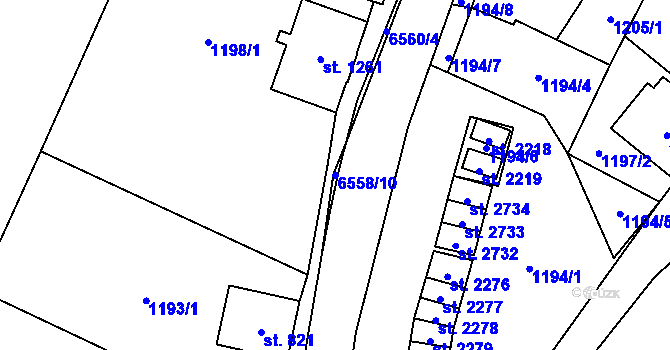Parcela st. 6558/10 v KÚ Kraslice, Katastrální mapa