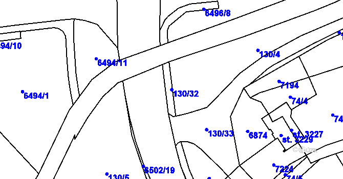 Parcela st. 130/32 v KÚ Kraslice, Katastrální mapa