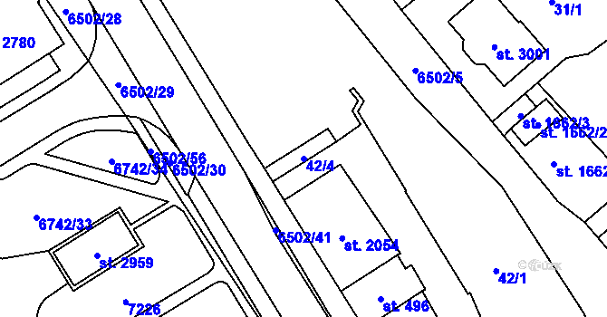 Parcela st. 42/4 v KÚ Kraslice, Katastrální mapa