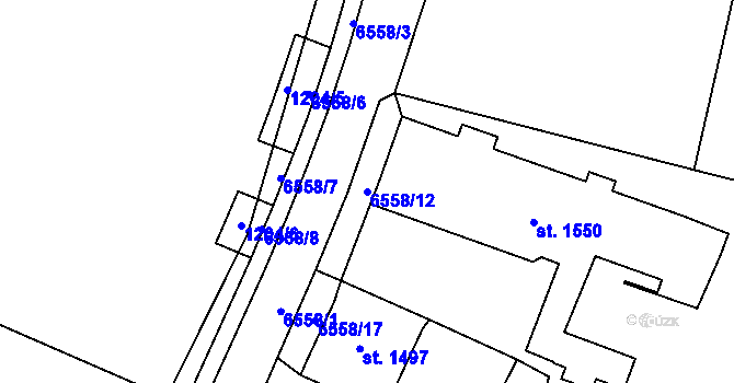 Parcela st. 6558/12 v KÚ Kraslice, Katastrální mapa
