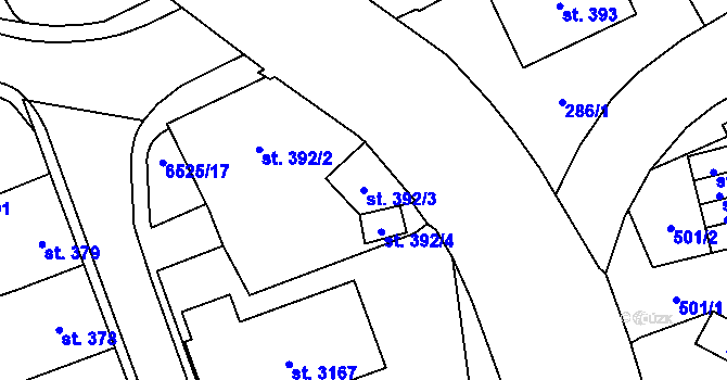 Parcela st. 392/3 v KÚ Kraslice, Katastrální mapa