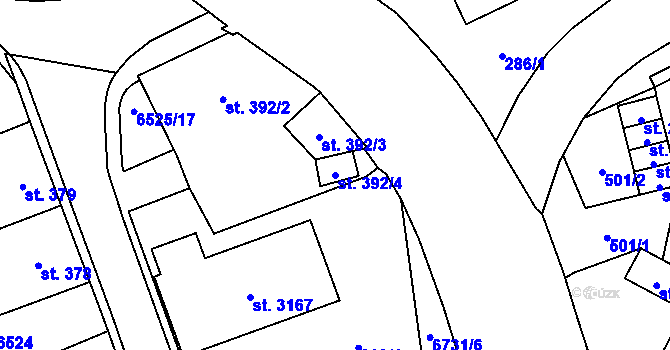 Parcela st. 392/4 v KÚ Kraslice, Katastrální mapa