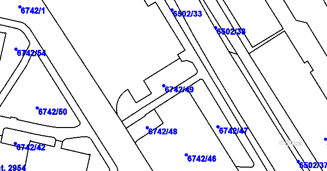 Parcela st. 6742/49 v KÚ Kraslice, Katastrální mapa