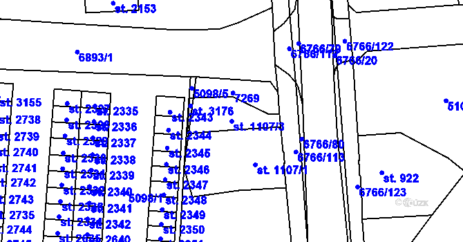 Parcela st. 1107/3 v KÚ Kraslice, Katastrální mapa