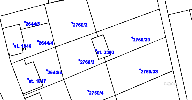 Parcela st. 3380 v KÚ Kraslice, Katastrální mapa