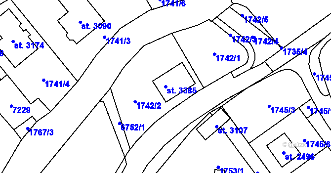 Parcela st. 3385 v KÚ Kraslice, Katastrální mapa