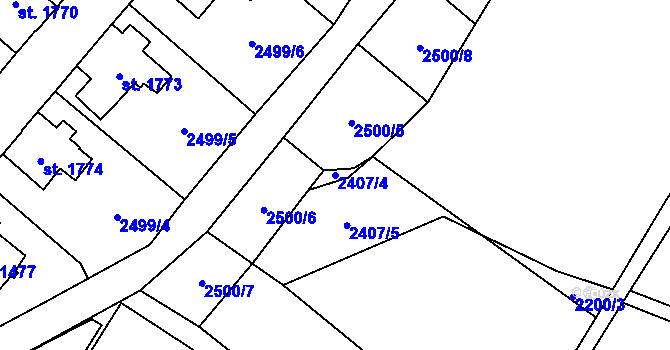Parcela st. 2407/4 v KÚ Kraslice, Katastrální mapa