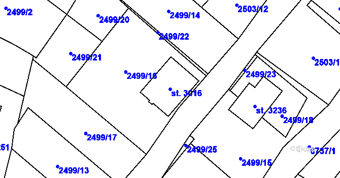 Parcela st. 3016 v KÚ Kraslice, Katastrální mapa
