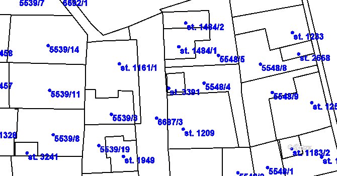 Parcela st. 3391 v KÚ Kraslice, Katastrální mapa