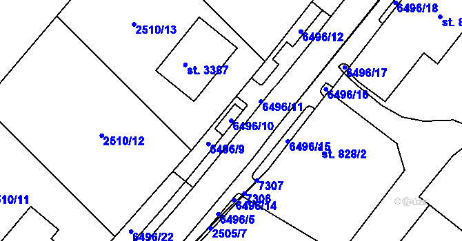 Parcela st. 6496/10 v KÚ Kraslice, Katastrální mapa