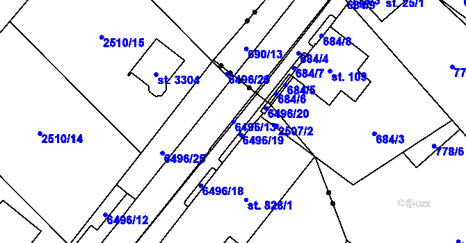 Parcela st. 6496/13 v KÚ Kraslice, Katastrální mapa