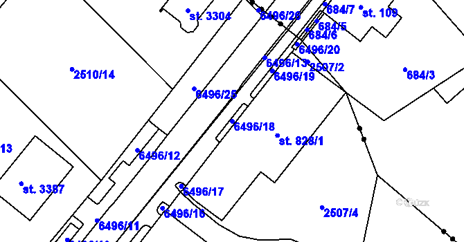 Parcela st. 6496/18 v KÚ Kraslice, Katastrální mapa