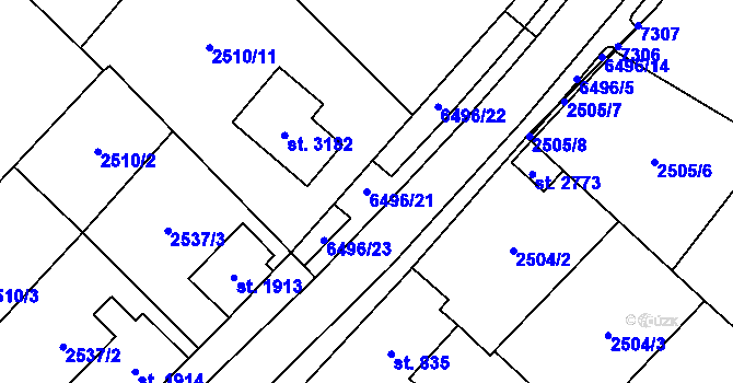 Parcela st. 6496/21 v KÚ Kraslice, Katastrální mapa