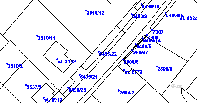 Parcela st. 6496/22 v KÚ Kraslice, Katastrální mapa
