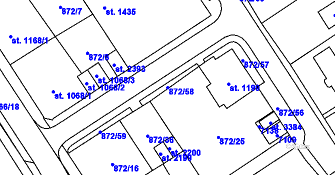 Parcela st. 872/58 v KÚ Kraslice, Katastrální mapa