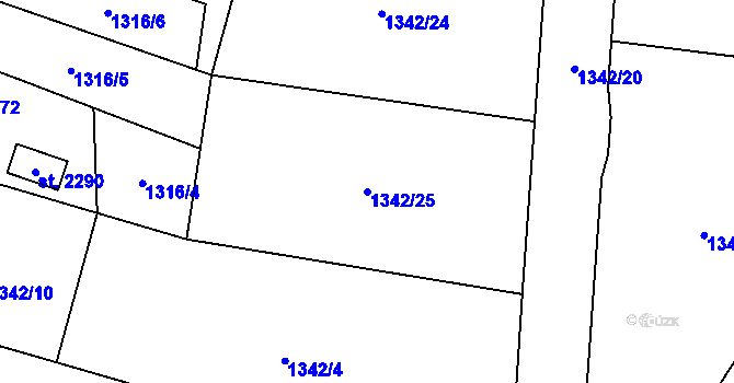 Parcela st. 1342/25 v KÚ Kraslice, Katastrální mapa