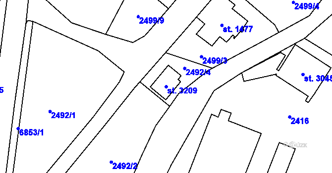 Parcela st. 3209 v KÚ Kraslice, Katastrální mapa