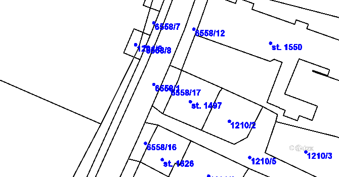 Parcela st. 6558/17 v KÚ Kraslice, Katastrální mapa