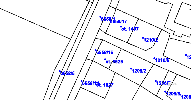 Parcela st. 6558/16 v KÚ Kraslice, Katastrální mapa