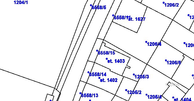 Parcela st. 6558/15 v KÚ Kraslice, Katastrální mapa