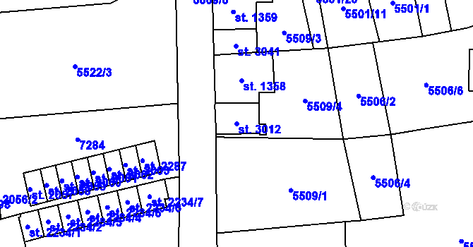Parcela st. 3012 v KÚ Kraslice, Katastrální mapa