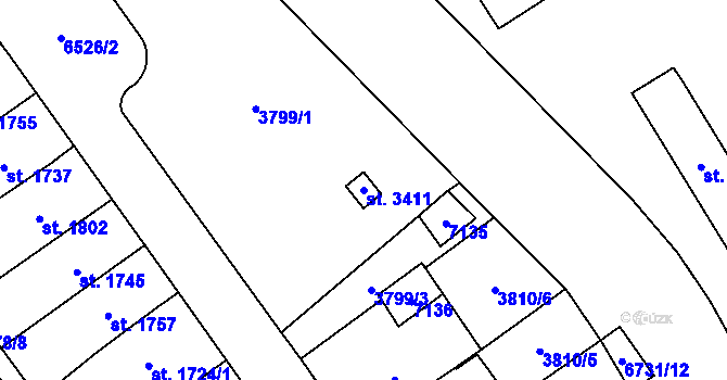 Parcela st. 3411 v KÚ Kraslice, Katastrální mapa