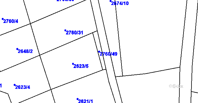 Parcela st. 2760/49 v KÚ Kraslice, Katastrální mapa
