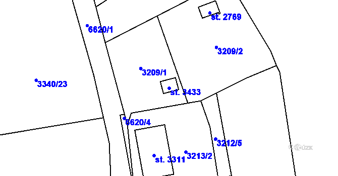 Parcela st. 3433 v KÚ Kraslice, Katastrální mapa