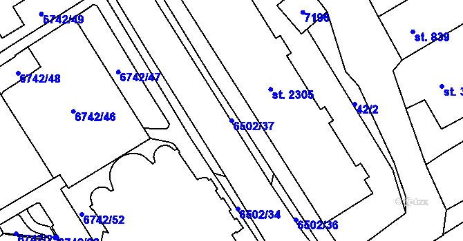 Parcela st. 6502/37 v KÚ Kraslice, Katastrální mapa