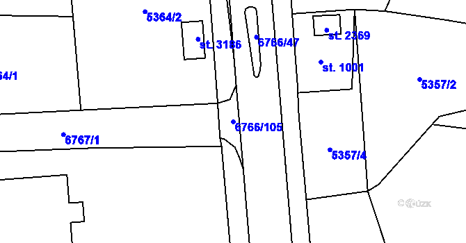 Parcela st. 6766/105 v KÚ Kraslice, Katastrální mapa