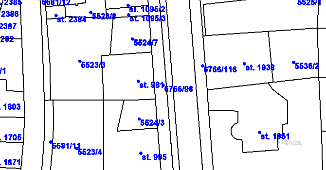 Parcela st. 6766/98 v KÚ Kraslice, Katastrální mapa
