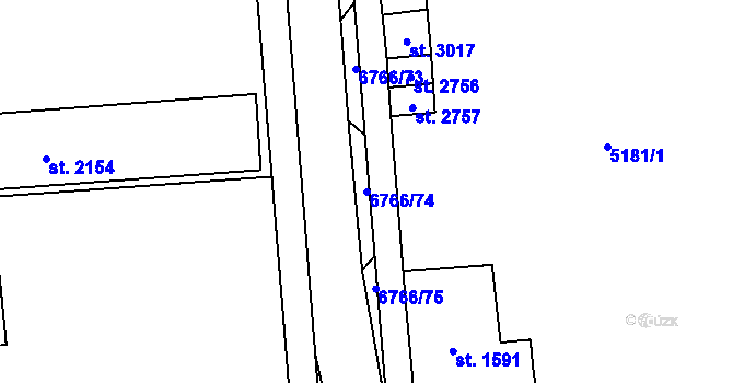 Parcela st. 6766/74 v KÚ Kraslice, Katastrální mapa