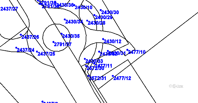 Parcela st. 2430/32 v KÚ Hraničná, Katastrální mapa