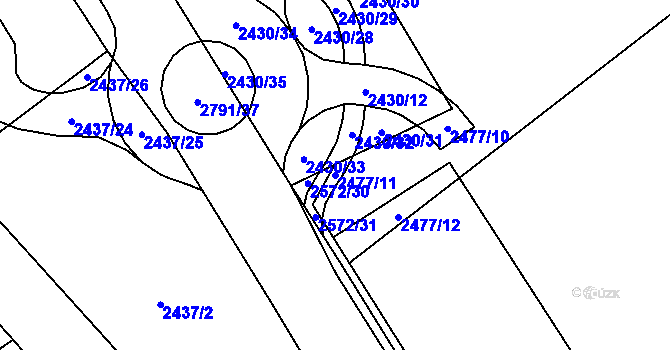 Parcela st. 2477/11 v KÚ Hraničná, Katastrální mapa
