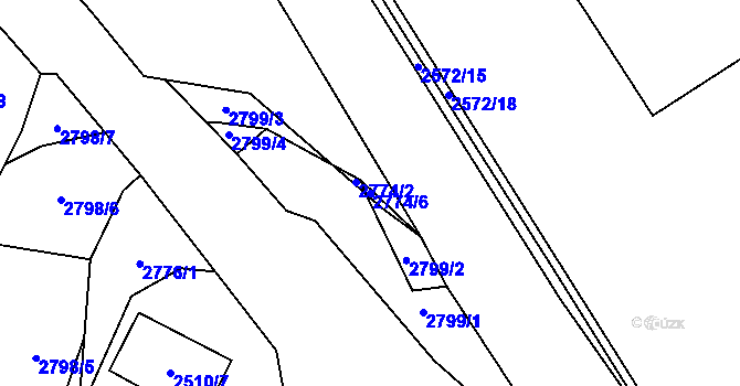 Parcela st. 2774/6 v KÚ Hraničná, Katastrální mapa